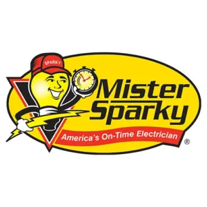 Mister Sparky logo with the tagline 'America's On-Time Electrician' featuring a light bulb character.
